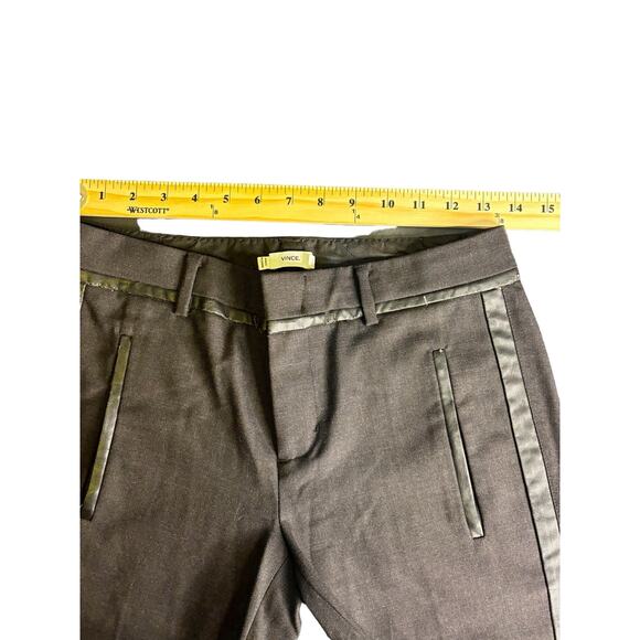 Vince Black Wool Faux Leather Piped Trouser Pants Skinny Womens 0 - Picture 11 of 14